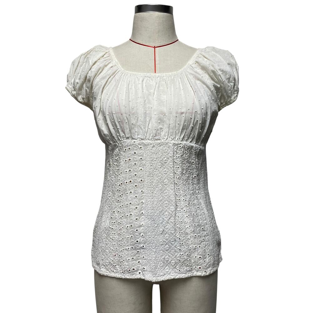Vintage Cynthia Rowley Womens Size M Swiss Dot Eyelet Off Shoulder Top